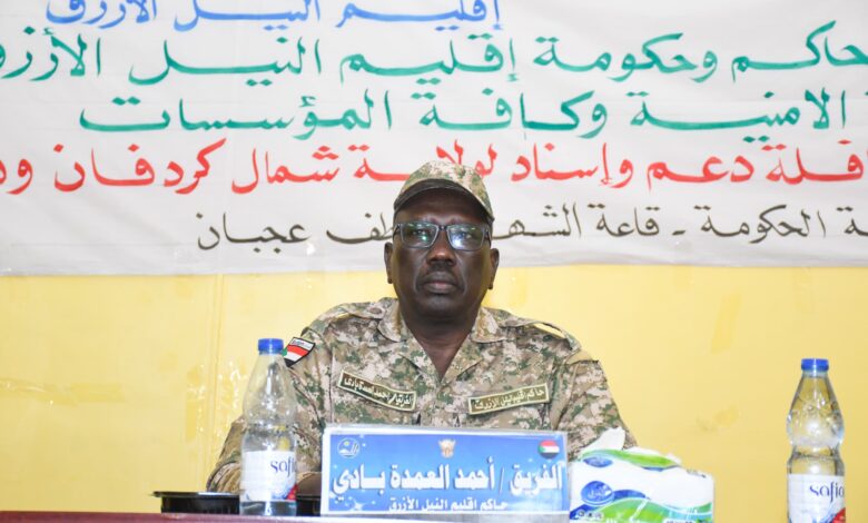 حاكم النيل الأزرق يخاطب لقاءً لتسيير قافلة دعم إلى شمال كردفان — صورة وكالة السودان للأنباء