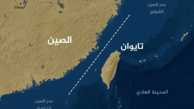 خريطة تظهر تايوان والبر الرئيسي للصين وخط الوسط في مضيق تايوان