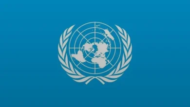 شعار الأمم المتحدة على خلفية زرقاء